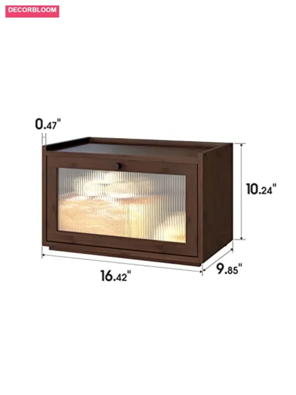 Large Bamboo Bread Box with Wavy Acrylic Door, Stackable Kitchen Counter Storage